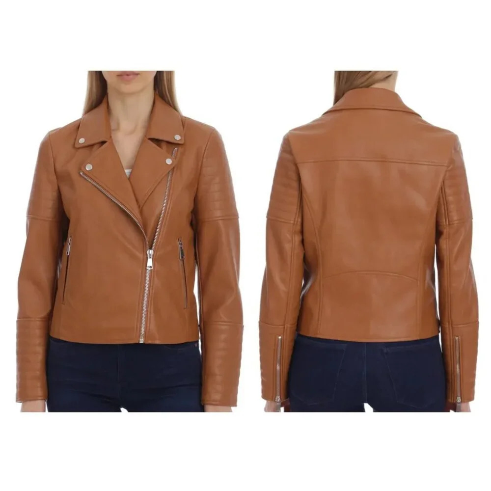 7 For All Mankind Cognac Leather Moto Jacket